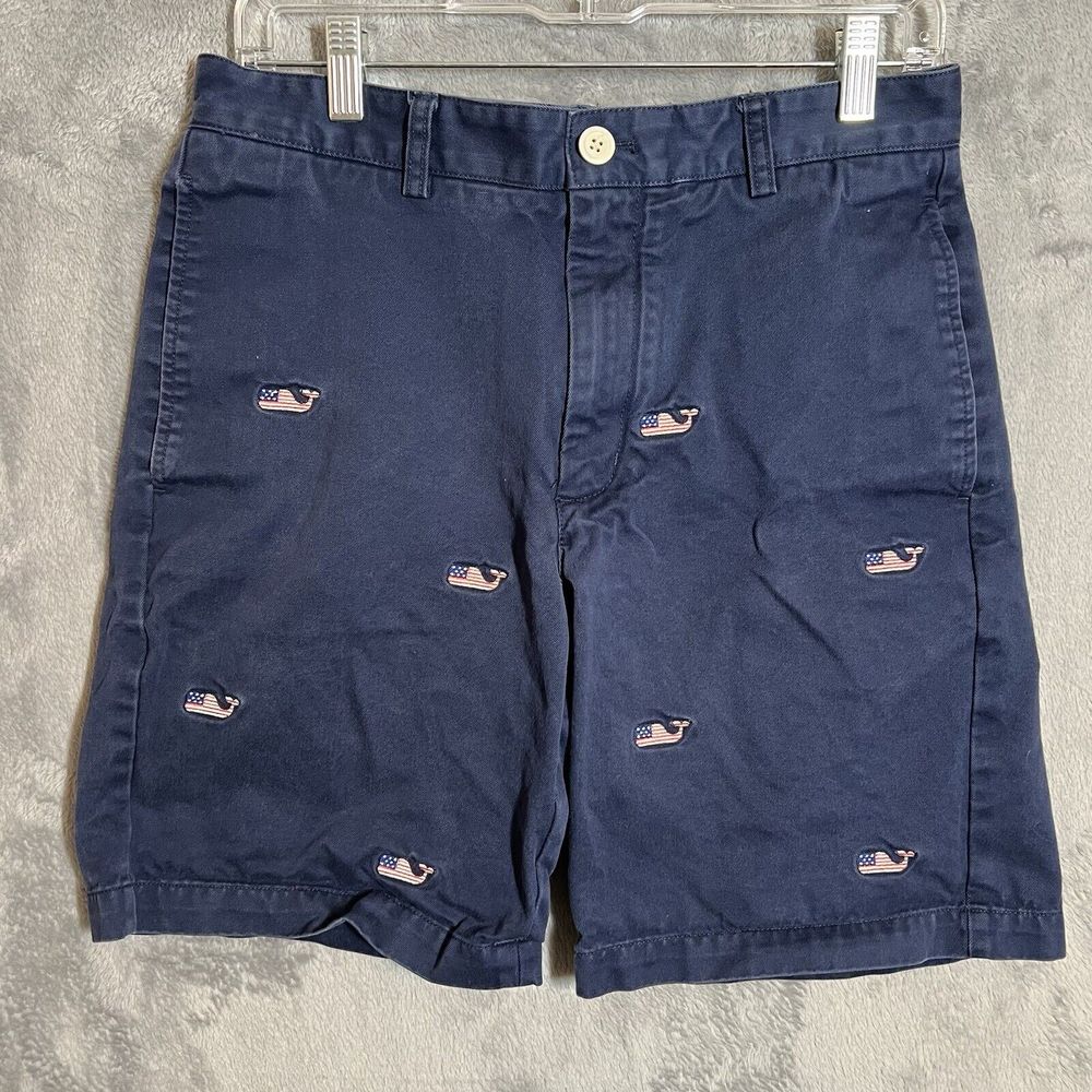 Vineyard Vines Club Shorts‎ Navy Blue American Flag Whale Embroidered Mens 30